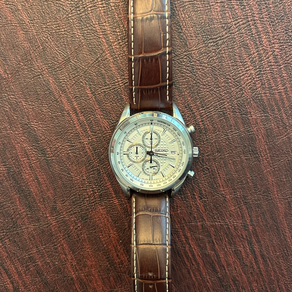 Seiko Brown and Silver Chronograph Watch